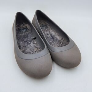 Crocs Women's Gray Mammoth Ballet Flats Slip On Size 7 Faux Fur Lined Shoes